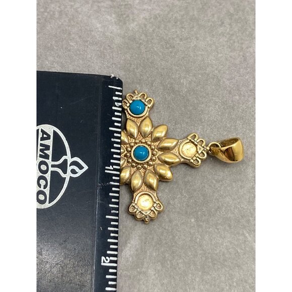 Gold-Plated 925 Silver Cross Pendant With Blue Accents - missing 2 stones - Picture 2 of 12